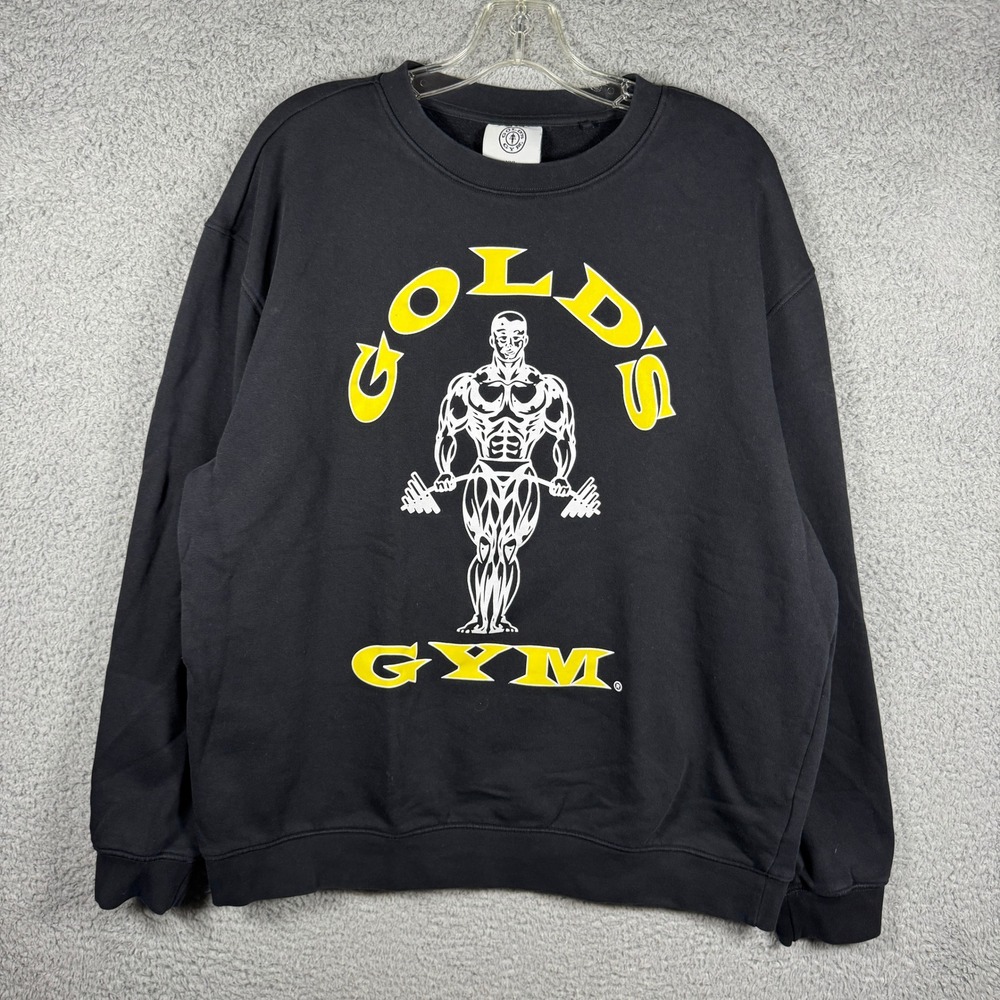 Golds Gym Sweatshirt Mens XXL Black Yellow Graphic Logo Pullover Fleece Training